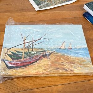 Coastal Boat Scene Canvas Art